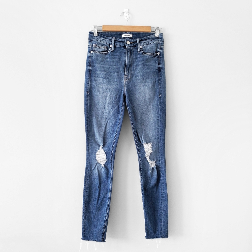 GOOD AMERICAN Good Waist High Rise Distressed Skinny Jeans